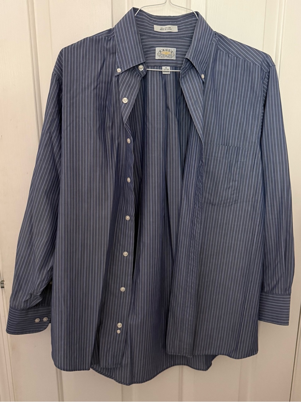 Eagle Shirtmakers Navy Blue Pinstripe Dress Shirt